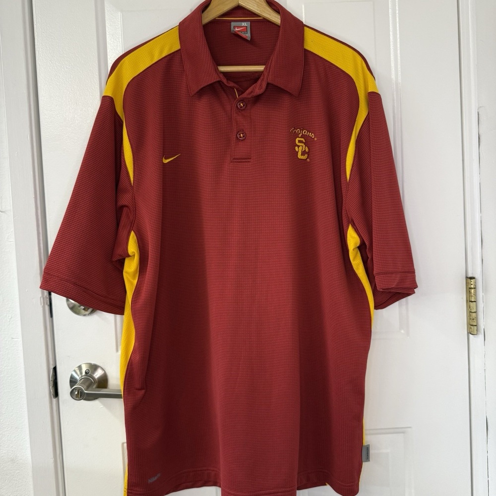 Vintage USC Trojans‎ Nike Polo Mens Size XL Dri-Fit Shirt Logo Football 90s Y2K
